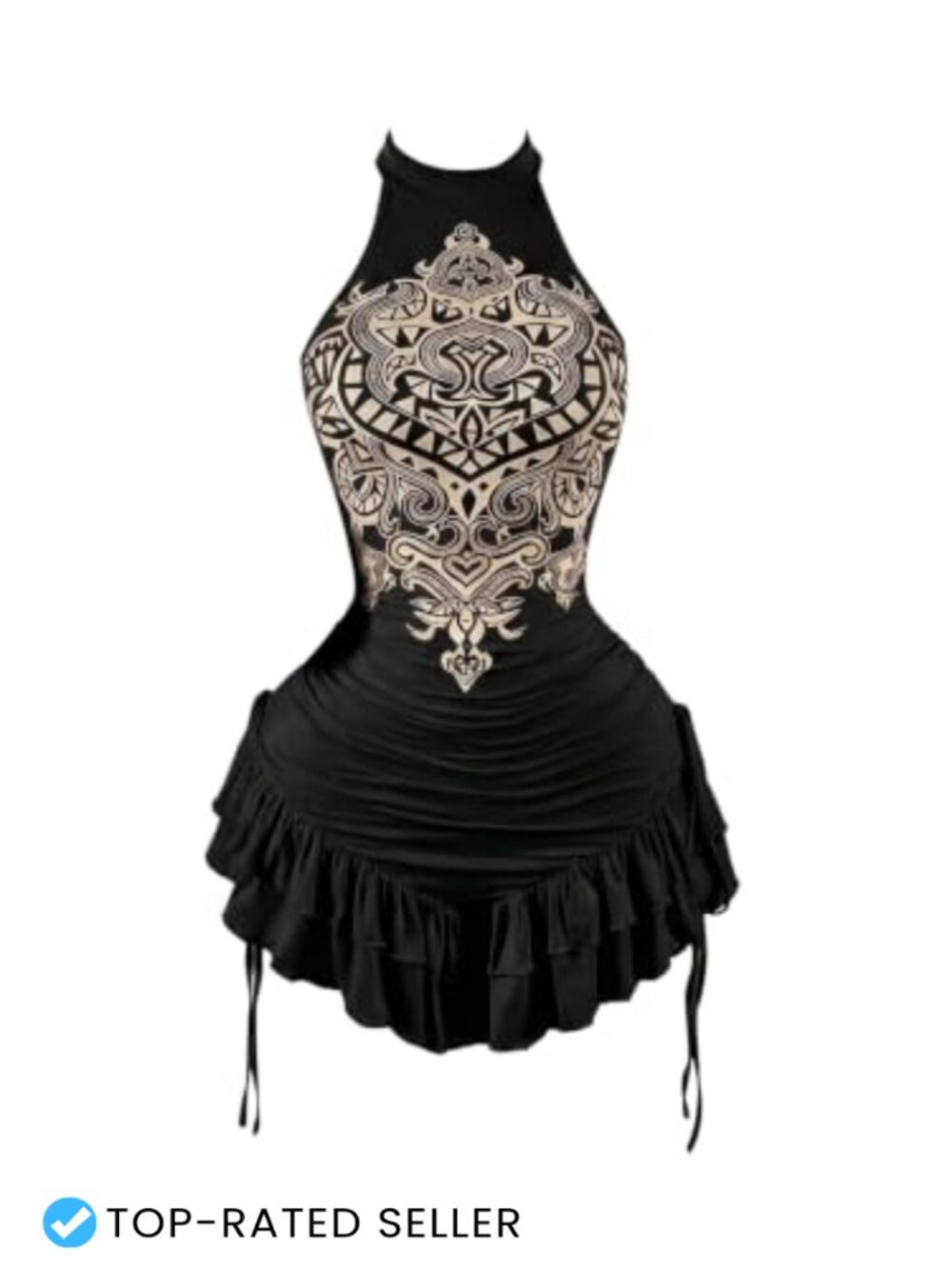 Y2K Halter Mini Dress Ruffle Layered Hem Open Back Party Club